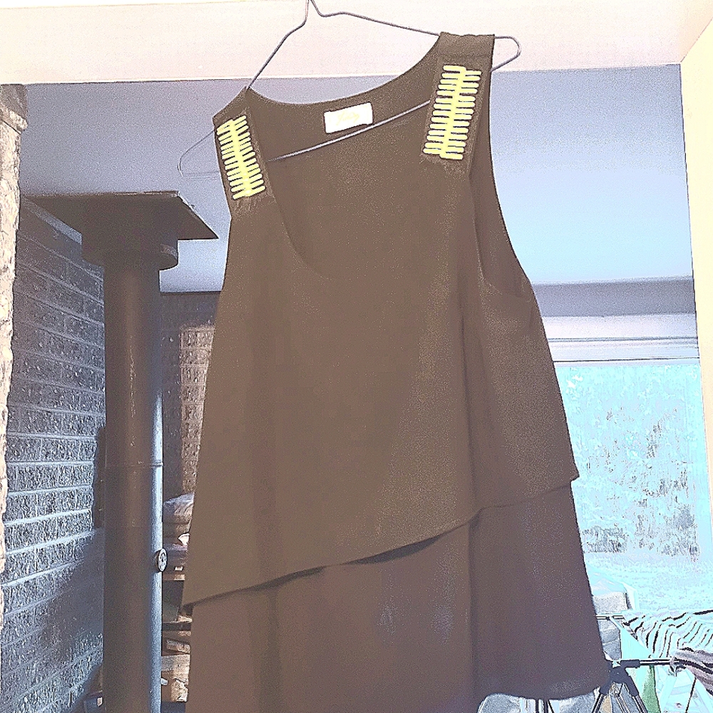 Black Sleeveless Top with Gold Accents